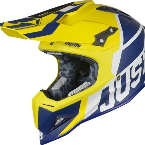 CASCO JUST1 J12 UNIT FIBRA BLU GIALLO ENDURO MOTOCROSS