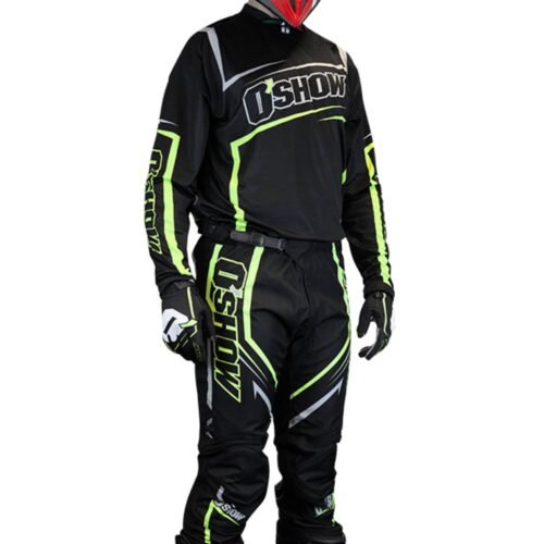 Completo Moto Cross Enduro O'Show Nero (Pantaloni + Maglia + Guanti + Maschera)