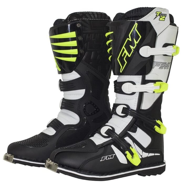 Stivali Moto Cross Enduro Fm Racing THUNDER 2 ENDURO Bianco Giallo Fluo