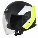casco moto jet nero bianco e giallo fluo