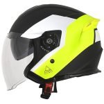 casco moto jet nero bianco e giallo fluo