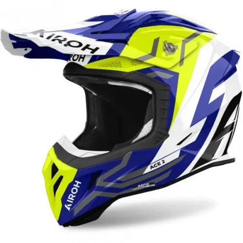 CASCO MOTO OFF ROAD AIROH Aviator Ace 2 Ground Yellow Blu Gloss