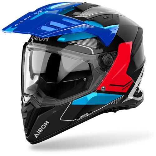 Casco Moto Integrale Adventure Airoh Bandit Tune Blu Rosso Gloss