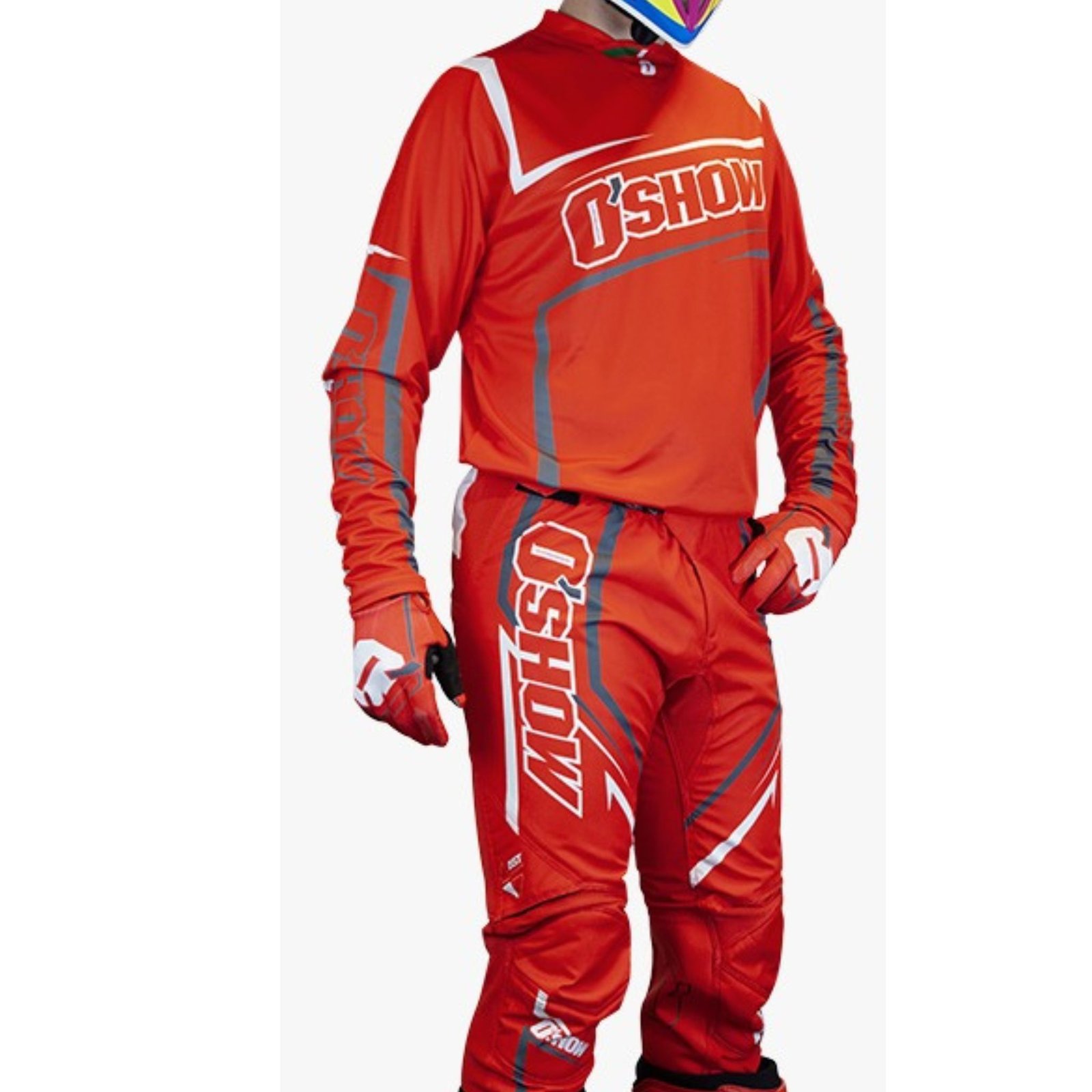 Completo Moto Cross Enduro O'Show Rosso (Pantaloni + Maglia + Guanti + Maschera)