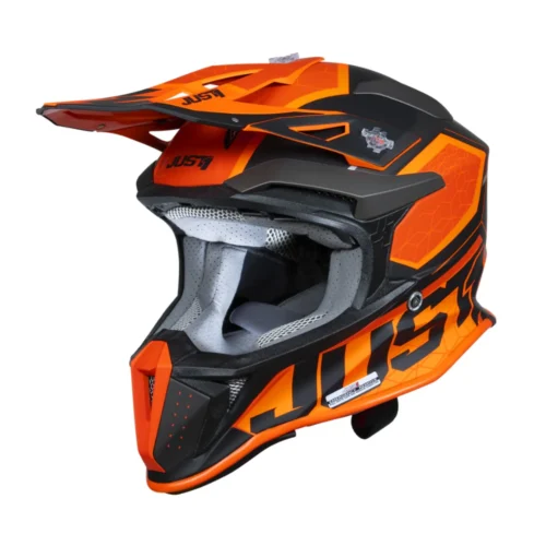 casco off road just1 j18 colore nero e arancione