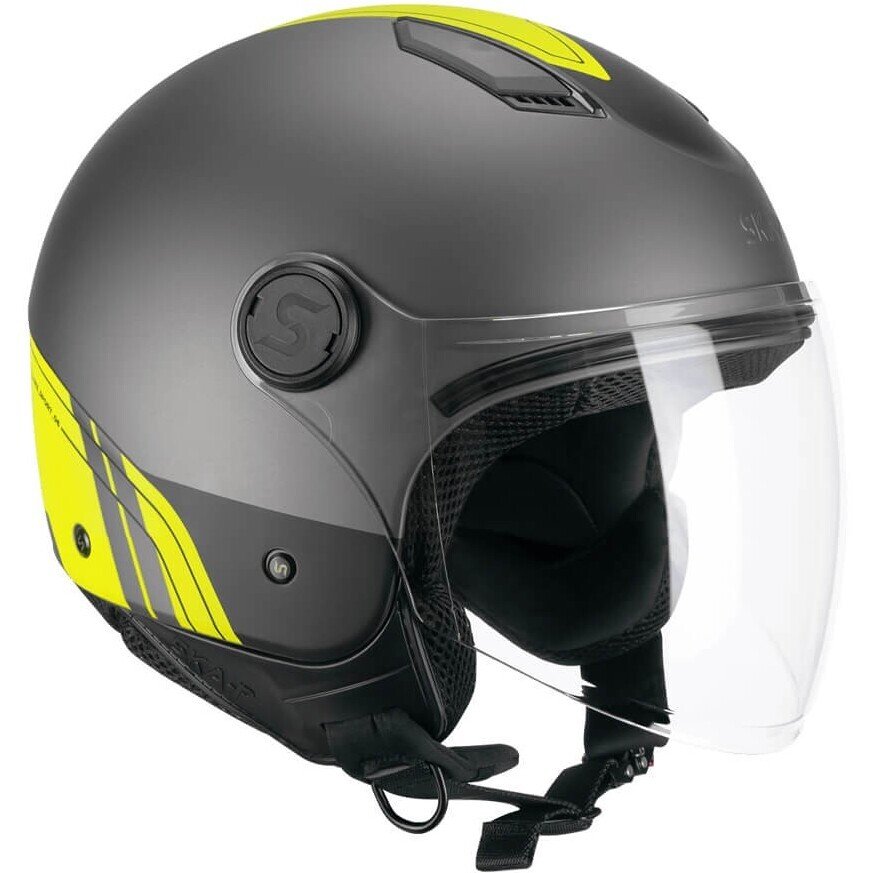 Casco Moto - Scooter Demi Jet SKA-P LUKE Sport Antracite Giallo Fluo Satinato Lucido