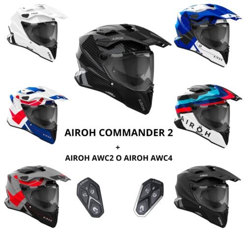 CASCO MOTO INTEGRALE AIROH COMMANDER 2 + INTERFONO AIROH AWC 2/4