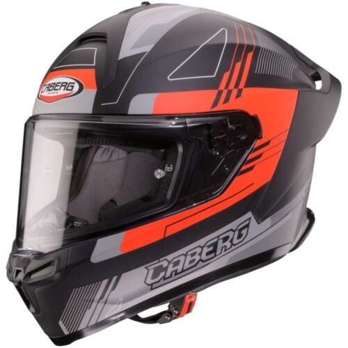 Casco Moto Integrale Caberg ROXTER COLT Nero Opaco Rosso Fluo Grigio