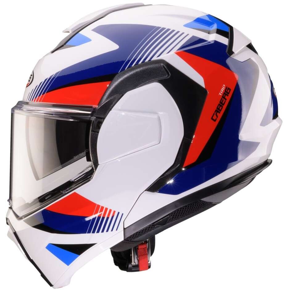 Casco Moto Modulare Caberg TRIP Lunar Con Dispostivo Sos Medical ID | Bianco Rosso Blu Azzurro Lucido - immagine 4