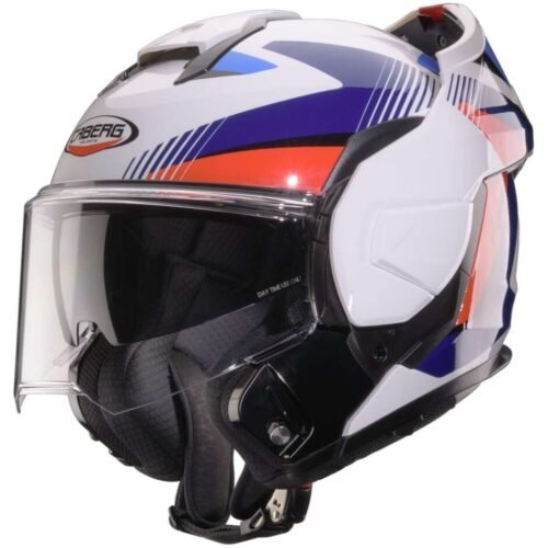 Casco Moto Modulare Caberg TRIP Lunar Con Dispostivo Sos Medical ID | Bianco Rosso Blu Azzurro Lucido