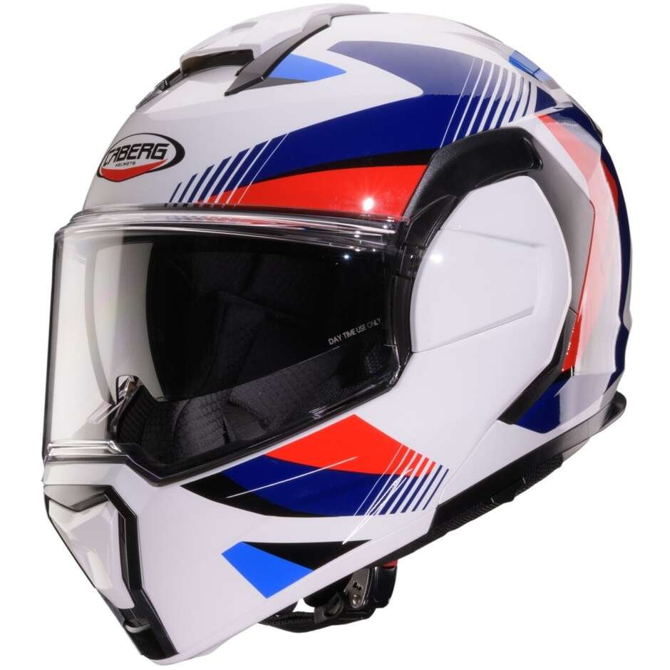 Casco Moto Modulare Caberg TRIP Lunar Con Dispostivo Sos Medical ID | Bianco Rosso Blu Azzurro Lucido - immagine 2