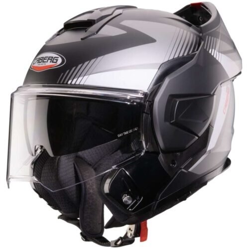 Casco Moto Modulare Caberg TRIP Lunar Con Dispostivo Sos Medical ID | Nero Grigio Bianco Opaco