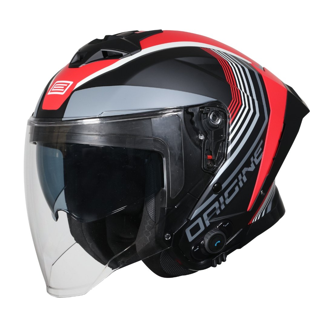 Casco Moto Scooter + Bluetooth Origine demi-jet Aprica Shade Red Black Matt | Nero Rosso Opaco