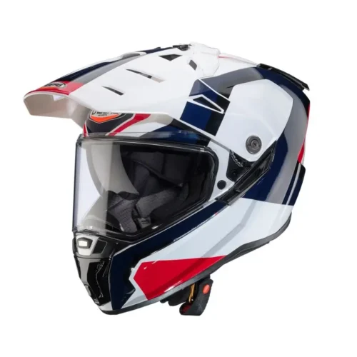 Casco Moto Touring Caberg Tanami Scram con Dispostivo Sos Medical ID | Bianco Rosso Blu