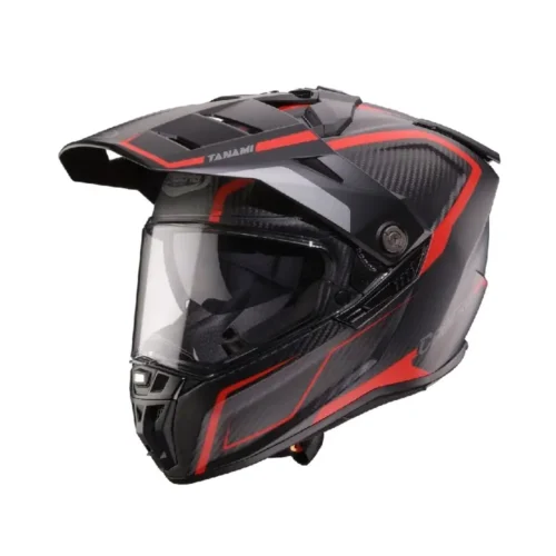 Casco Moto Touring Caberg Tanami Carbon Gravity con Dispostivo Sos Medical ID | Carbon Rosso Grigio Opaco