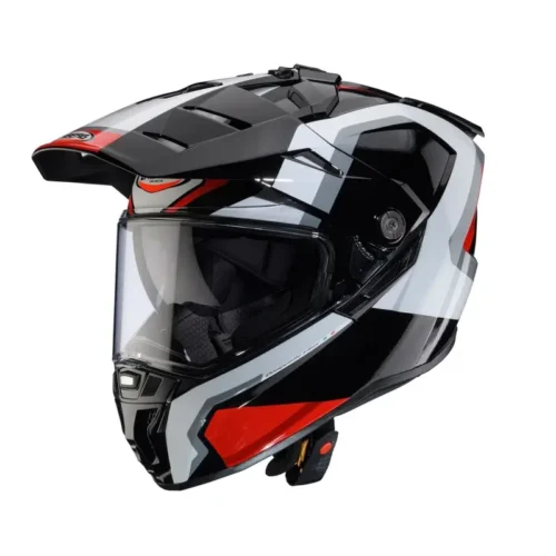 Casco Moto Touring Caberg Tanami Scram con Dispostivo Sos Medical ID | Nero Bianco Rosso