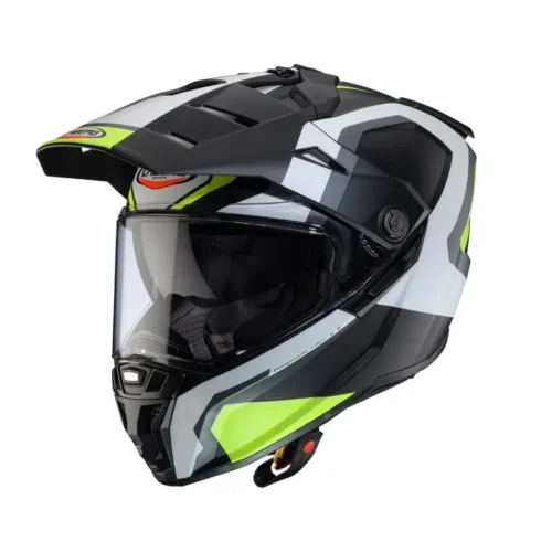 Casco Moto Touring Caberg Tanami Scram con Dispostivo Sos Medical ID | Nero Grigio Bianco Giallo Fluo Opaco