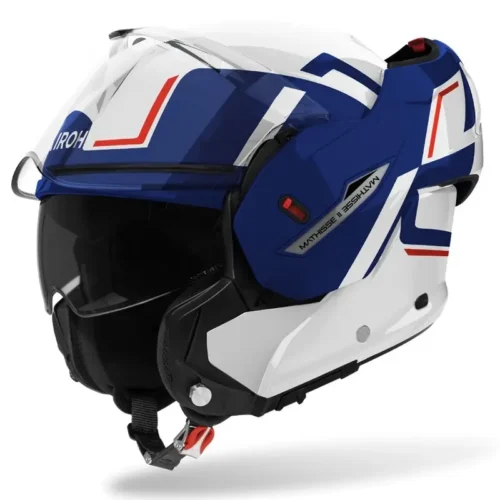 Casco Moto Modulare Reversibile AIROH Mathisse 2 Genius White Blue Red Gloss | Banco Blu Rosso Lucido