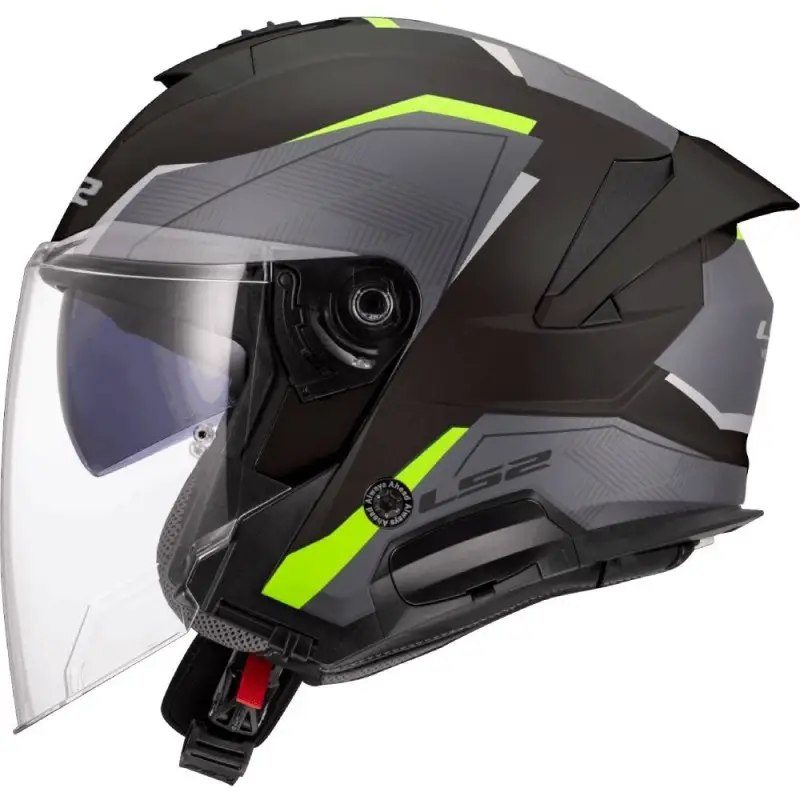 Casco Moto Scooter Jet LS2 OF618 Verso 2 Air H-V Nero Grigio Giallo Fluo Opaco