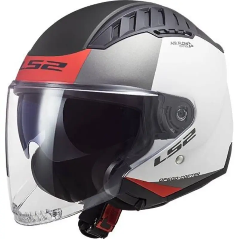 Casco Moto Scooter Jet LS2 OF600 Copter 2 Urban Banco Rosso Grigio Opaco