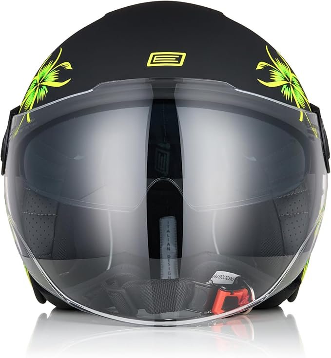 Casco Moto Scooter Demi-Jet Doppia Visiera Origine ALPHA SUMMERTIME FLUO YELLOW BLACK MATT - immagine 4