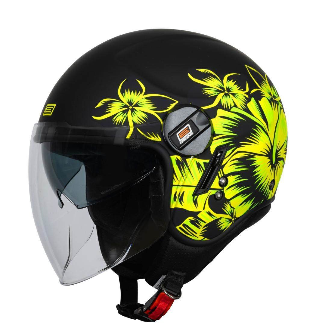 Casco Moto Scooter Demi-Jet Doppia Visiera Origine ALPHA SUMMERTIME FLUO YELLOW BLACK MATT