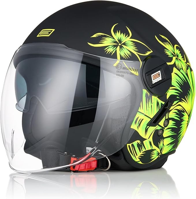 Casco Moto Scooter Demi-Jet Doppia Visiera Origine ALPHA SUMMERTIME FLUO YELLOW BLACK MATT - immagine 2