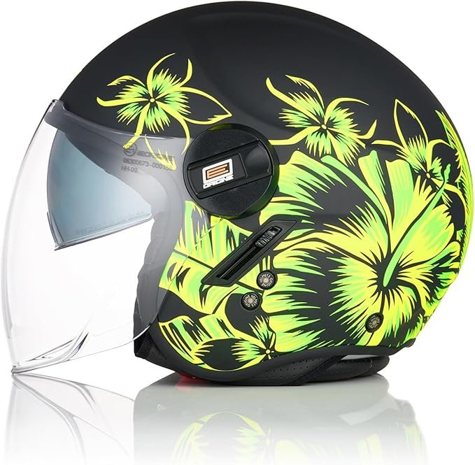 Casco Moto Scooter Demi-Jet Doppia Visiera Origine ALPHA SUMMERTIME FLUO YELLOW BLACK MATT - immagine 3