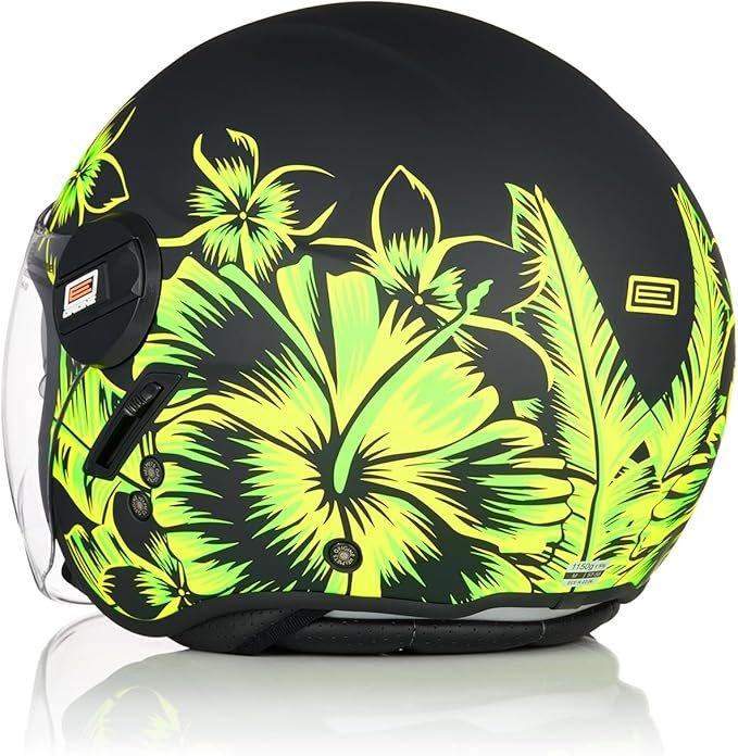 Casco Moto Scooter Demi-Jet Doppia Visiera Origine ALPHA SUMMERTIME FLUO YELLOW BLACK MATT - immagine 5