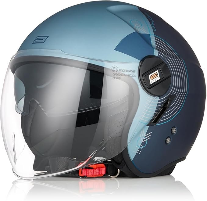 Casco Moto Scooter Demi-Jet Doppia Visiera Origine ALPHA UPNDOWN BLUE MATT - immagine 2