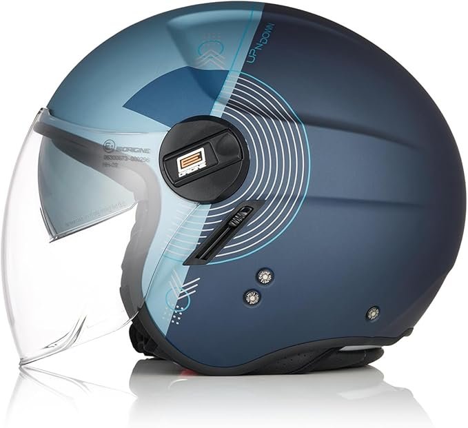 Casco Moto Scooter Demi-Jet Doppia Visiera Origine ALPHA UPNDOWN BLUE MATT - immagine 3