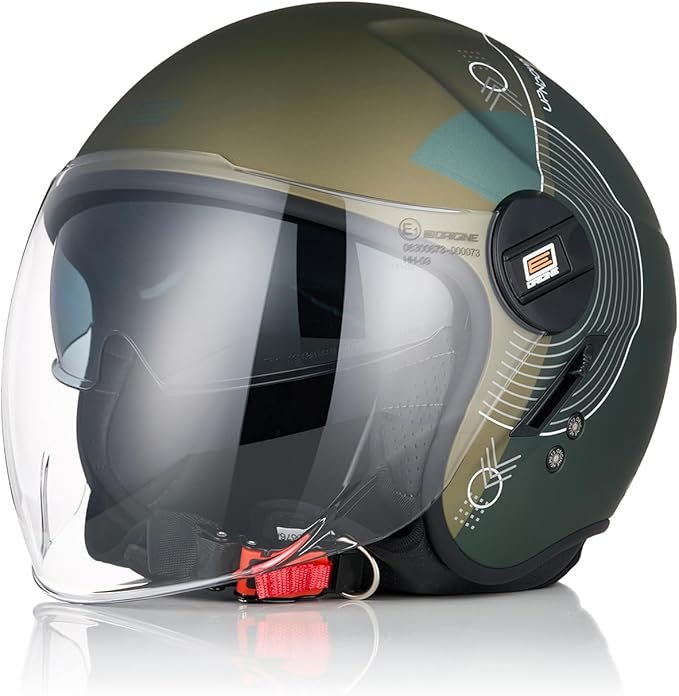 Casco Moto Scooter Demi-Jet Doppia Visiera Origine ALPHA UPNDOWN GREEN MATT - immagine 2