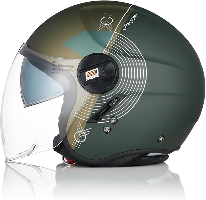 Casco Moto Scooter Demi-Jet Doppia Visiera Origine ALPHA UPNDOWN GREEN MATT - immagine 3