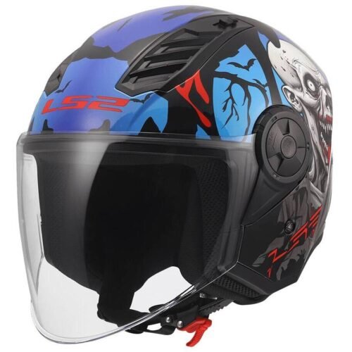 Casco Moto Scooter Jet LS2 OF616 Airflow 2 Zombie | Nero rosso Blu