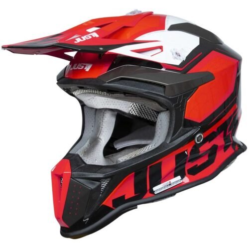 Casco Moto Cross Enduro JUST1 J18 - F Hexa Fluo Red Black White