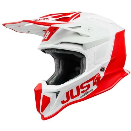 Casco Moto Cross Enduro JUST1 J18 + MIPS PULSAR Bianco Grigio Rosso Opaco