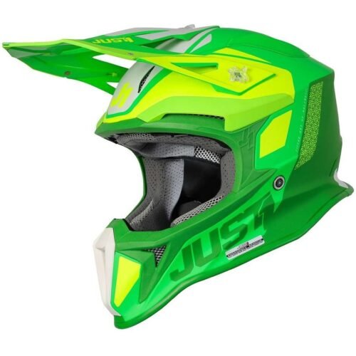 Casco Moto Cross Enduro JUST1 J18 + MIPS PULSAR Verde Lime Fluo Opaco