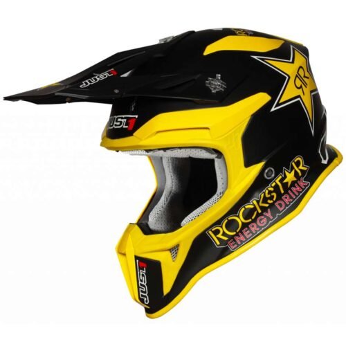 Casco Moto Cross Enduro Just1 J18 Mips Rockstar Nero Giallo Opaco