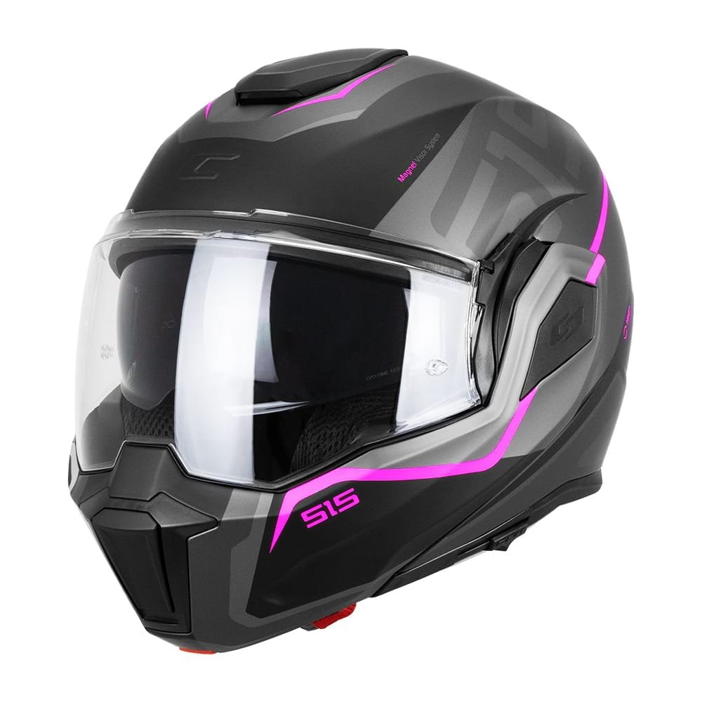 Casco Moto Modulare Reversibile Cgm 515S VERSO RACE Nero Fucsia Fluo Opaco - immagine 4