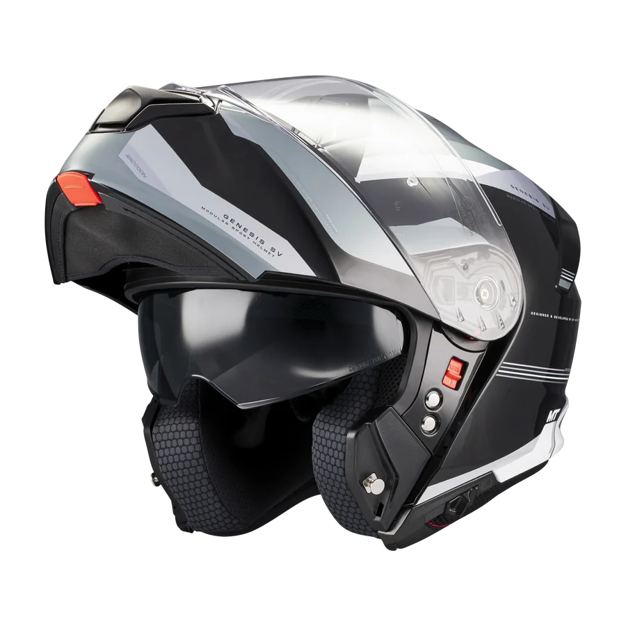 Casco Moto Scooter Modulare Mt Helmets GENESIS SV RACCOON B12 Grigio Nero Lucido