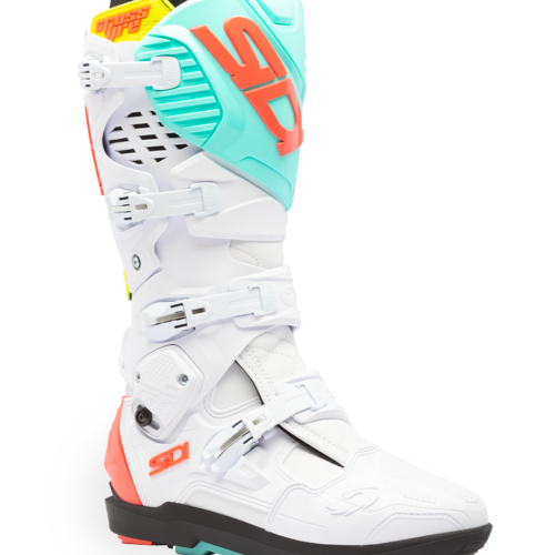Stivali Moto Cross Sidi Crossfire 3 SRS Bianco/Menta Fluo/Corallo Fluo