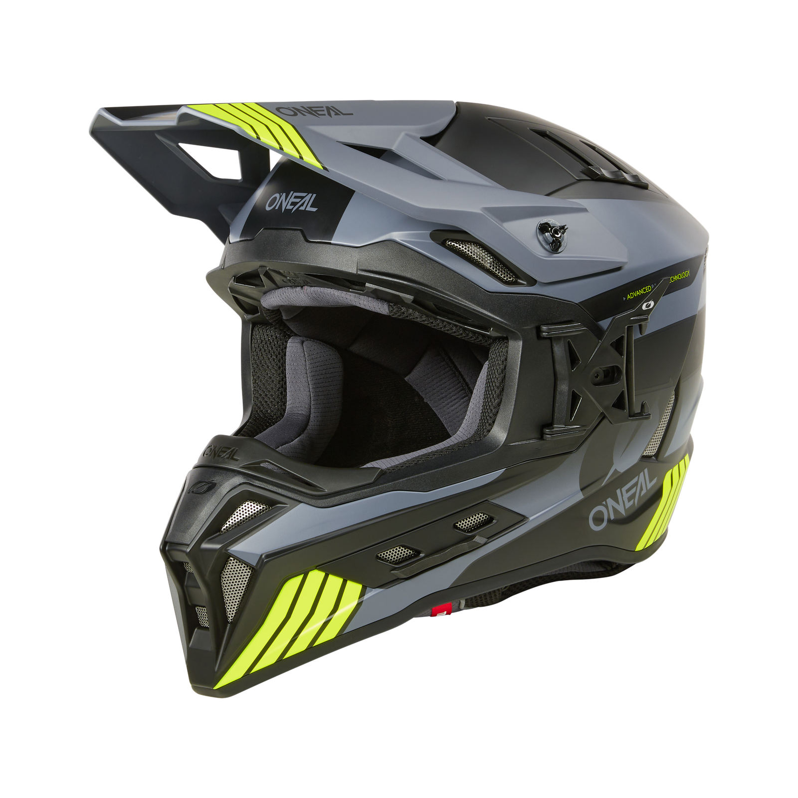 Casco Moto Cross O'Neal EX-SRS Hitch Nero/Grigio/Giallo Fluo
