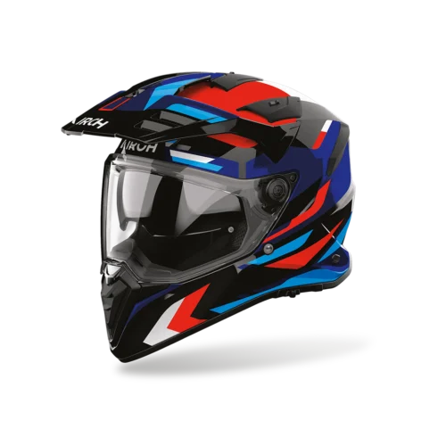 Casco Moto Adventure Airoh Badx-X Glitch Blu/Rosso Lucido