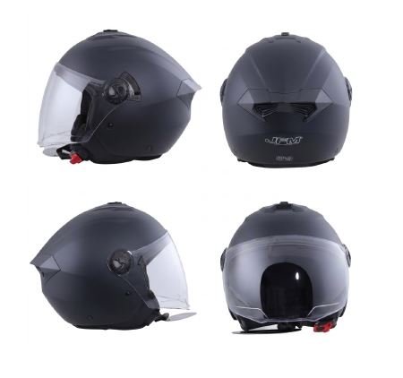 Casco Moto Scooter Demi Jet JFM 291 Doppia Visiera Nero Opaco