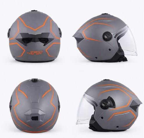 Casco Moto Scooter Demi Jet JFM 292 Doppia Visiera Antracite Opaco Arancione Fluo