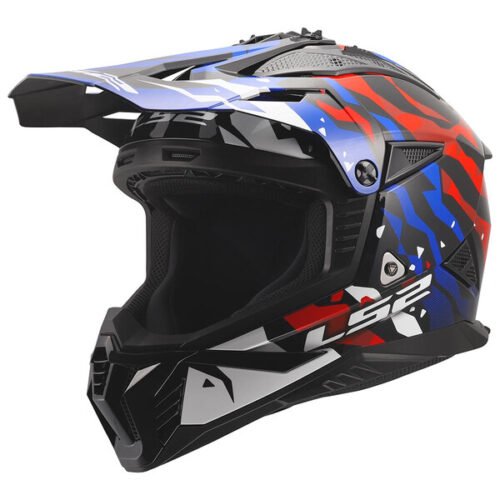 Casco Moto Cross LS2 MX708 Fast II Grotesk Bianco/Blu/Rosso