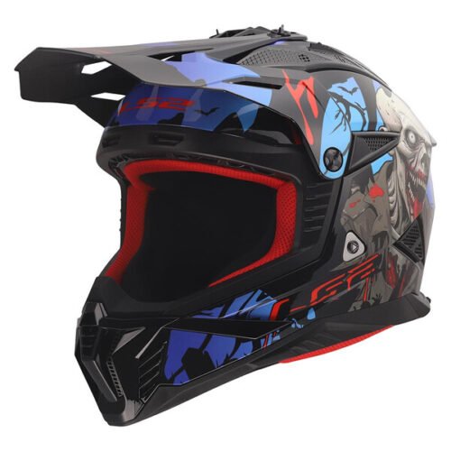 Casco Moto Cross LS2 MX708 Fast II Zombie II Nero/Rosso/Blu