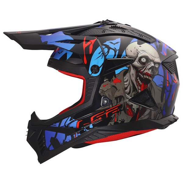 Casco Moto Cross LS2 MX708 Fast II Zombie II Nero/Rosso/Blu - immagine 2