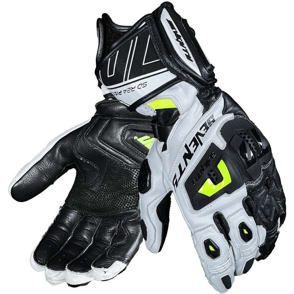 Guanti Moto Seventy Degrees SD-R24 PISTA Bianco Nero Giallo Fluo